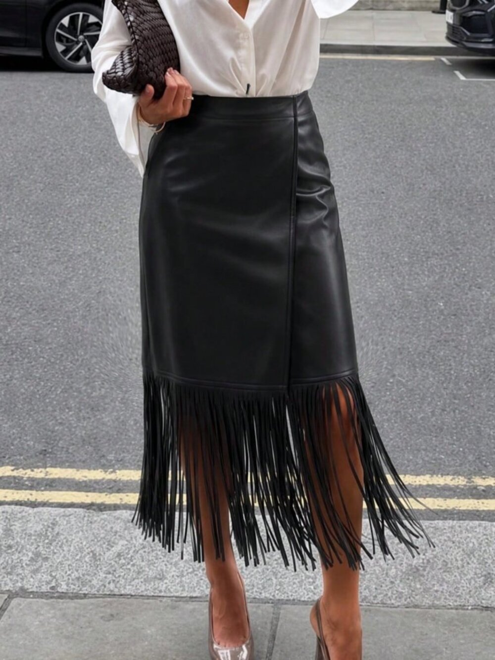 Black Elegant Women's Faux Leather Low Waist Bodycon Skirt